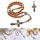 Chain Catholic Rosary Necklace Cross Pendant Cross Necklace Wood Beads Necklace