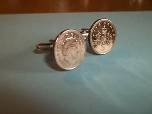 FIVE (5) PENCE COINS - SILVER CUFF LINKS - THISTLE & CROWN - 1990 to 2008 - Picture 1 of 7
