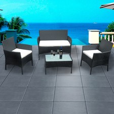 Conservatory 4 Piece Rattan Garden Furniture Outdoor Table Chairs Set in Black
