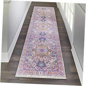 Nourison Passion Bohemian Area Rug, Easy Cleaning, 2'2" x 7'6" Light Grey/Pink