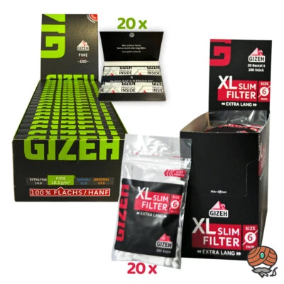 GIZEH 20 XL Slim Filter Extra lang + 20 Black Magnet Fine Paper grün à 100 Blatt - Bild 1 von 3