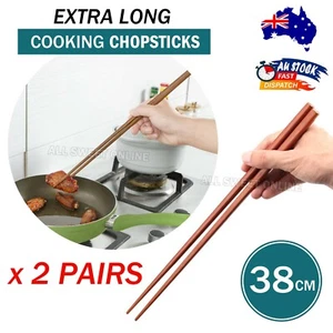 4pcs Extra Long Wooden Cooking Chopsticks 2 Pairs 38cm Mixing Frying Chopstick - Picture 1 of 10