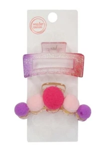 Wonder Nation Girls Ombre Glitter Pom Claw Clips, 2-Pack - Picture 1 of 3