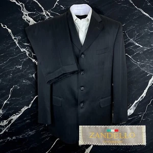 Zandello 2 Piece Suit Mens 42R 36x31 Black Stripe Polyester - Picture 1 of 15
