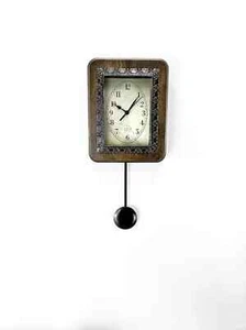 Vintage Style Wall Clock with Pendulum – Rustic Wood Look – Antique Oval Face - Picture 1 of 9