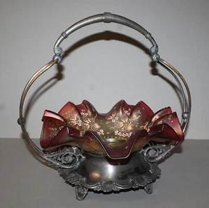 Antique Art Glass Brides Basket – Loetz Bowl - Picture 1 of 12