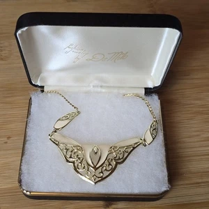 Vintage DeMilo Ivory Enamel Filigree Bib Necklace Statement Collar Art Nouveau - Picture 1 of 24