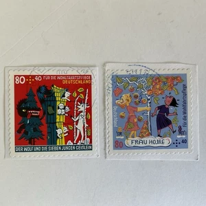 2 Germany stamps~2020~Semi-postal~fairy tales~wolf~7 young goats+Frau Halle - Picture 1 of 3