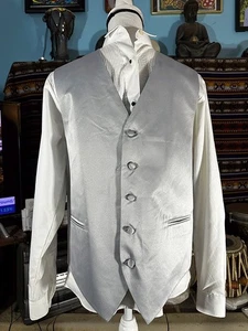 XS Men Combo White Edwards Ruffled Tuxedo Shirt and Silver Retro Paris Vest Boys - Picture 1 of 9