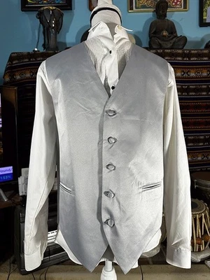 XS Men Combo White Edwards Ruffled Tuxedo Shirt and Silver Retro Paris Vest Boys - Image 1 of 4