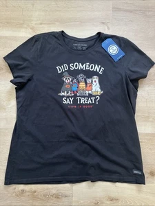 Life Is Good Womens Crusher Tee 2XL XXL Black Short Sleeve Tshirt Dog Halloween - Picture 1 of 9