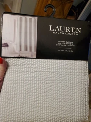 Ralph Lauren Cortina de Ducha 70 x 72 Seersucker Verde Claro/Rayas Blancas NUEVO  Foto 1 de 4