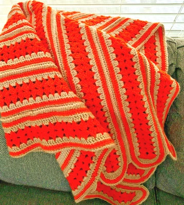 Manta afgana cálida hecha a mano de colección borde festoneado boho 44 x 38" naranja tostado Foto 1 de 4