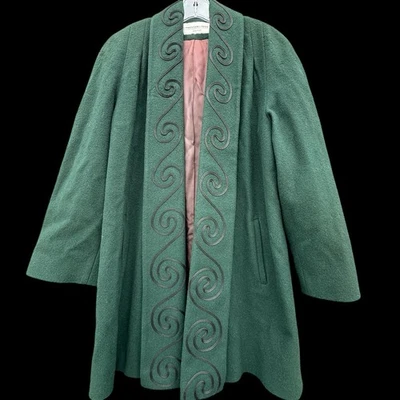 Abrigo de Lana Verde Bosque Preston & York De Colección Años 80 90 Detalle Remolino Para Mujer Talla XS Foto 1 de 4