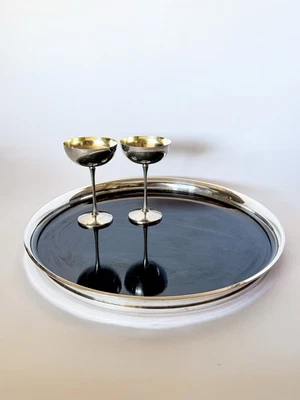 Bandeja para servir Gorham vintage de plata esterlina y melamina negra de 18" #1081 Foto 1 de 4