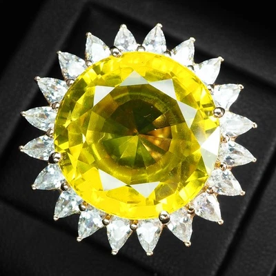 Anillos de oro rosa de plata de ley 925 de 43,65 quilates con zafiro amarillo limón brillante Foto 1 de 4