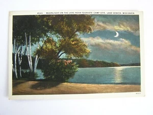 Moonlight on the Lake Tourists Camp Site Lake Geneva Wisconsin Unused Postcard - Picture 1 of 2