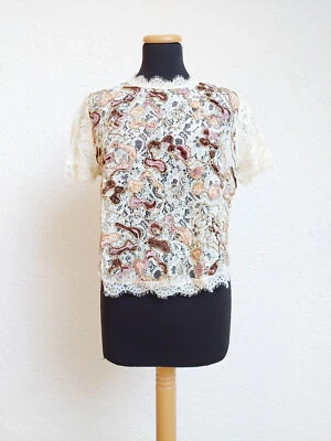 Creme weiß bunt Spitzen Bluse von Zara, Gr. L (NEUw.) - Bild 1 von 4