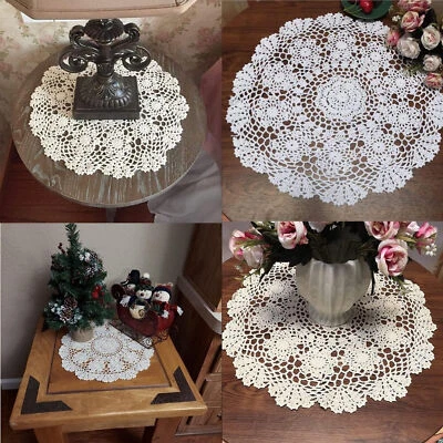 20" Vintage Hand Crochet Lace Tablecloth Round Table Topper Flower Doily Wedding - Image 1 of 4