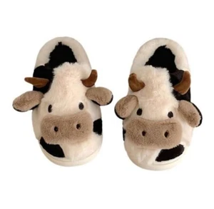 Cow Slippers for Women Fuzzy Cute Kawaii Shoes Super Warm Soft Lightweight - Picture 1 of 10