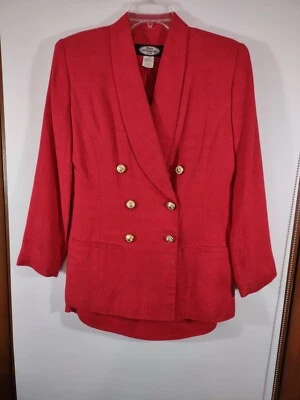 Vintage Kate McNaughton Red Linen Blend Skirt/Jacket Suit, Size 4/6P,  - Image 1 of 4