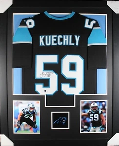 LUKE KUECHLY (Panthers black TOWER) Signed Autographed Framed Jersey Beckett - Picture 1 of 2
