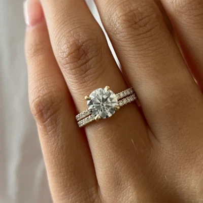 Conjunto de pulseira de diamante certificada redonda 2,40 quilates ouro amarelo 14k IGI GIA cultivada em laboratório - Imagem 1 de 4