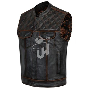 Gilet Uomo Moto Pelle Touring Biker Street Gilet - Nero e Marrone - Foto 1 di 6