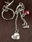Love to Mom Keychain Tibetan Silver Charms Two Swans, "Mom" Heart and Crystal