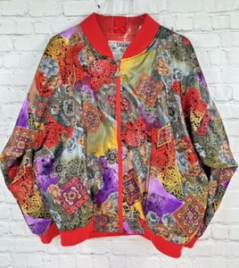 Chaqueta cortavientos informal Isle para mujer pequeña de satén geométrica abstracta años 90 2720 - Imagen 1 de 10