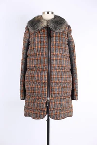 $2300 Marni Women's Fur Trim Plaid Wool Puffer Jacket SZ XS Plaid - Picture 1 of 8