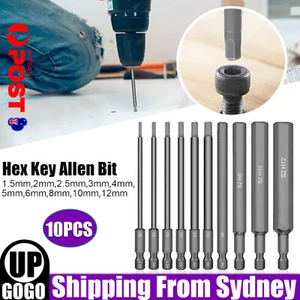 10pcs Hex Key Bit Set Quick Change Connect Impact Driver Power Drill Tools AUS - Picture 1 of 8