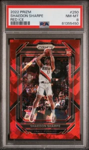Shaedon Sharpe 2022 Panini Prizm Red Cracked Ice Rookie PSA 8 Blazers #250 S450 - Picture 1 of 2