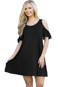 Schwarzes kurzes Cold Shoulder Kleid - Bild 1 von 4
