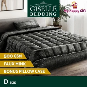 Giselle Bedding KING Faux Mink Quilt Fleece Throw Blanket Comforter Charcoal - Picture 1 of 9