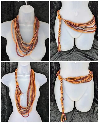 De Colección Cinturón/Collar Multi Hilo Madera Tallada Cuentas Boho Hippie Gitano Tribal Foto 1 de 4