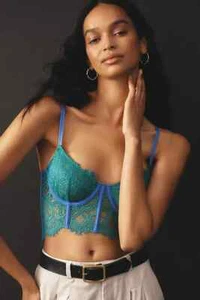 Nuevo con etiquetas Por Anthropologie The Giselle Lace Bustier XS verde - Imagen 1 de 3
