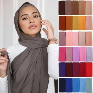 Muslim Chiffon Hijab Scarf for Women Long Solid Color Head Wrap Veil UK POST - Picture 1 of 78