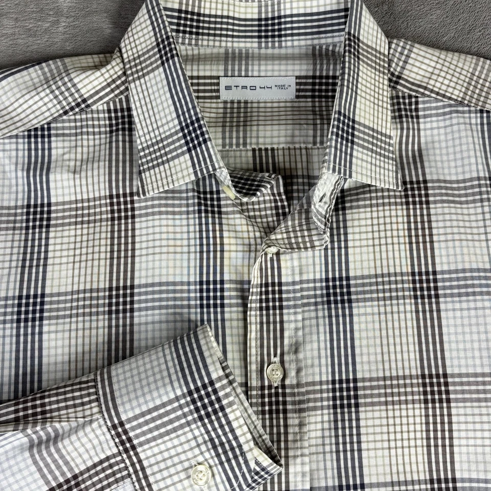 Camisa Etro Para Hombre 44 Gris A Cuadros Manga Larga Abotonada Hecha en Italia Elegante Grande Foto 1 de 4