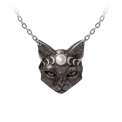 Alchemy Gothic Halskette Unisex Mystic Moon Cat schwarz/silberfarben Standard - Bild 1 von 3