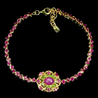 925 Sterling Silver Bracelet Oval Ruby 7x5mm Chrome Diopside Gemstone Jewelry 8 - Image 1 of 4