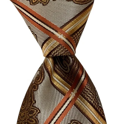 Corbata de microfibra para hombre C. ALLEN diseñador PAISLEY CUADROS marrón/dorado/naranja usada en excelente estado Foto 1 de 3