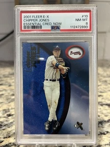 2001 FLEER E-X ESSENTIAL CREDENTIALS NOW #10 HOF CHIPPER JONES SP #/299 PSA 8 - Picture 1 of 2