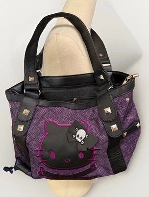 Hello Kitty Purple & Black Studded Skull Crossbones Studded Underarm Tote-Gothic - image 1 of 4
