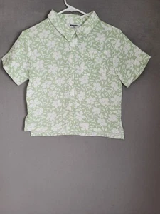 RSQ Girls Floral White And Light Green Camp Shirt Cotton Button Front Large - Picture 1 of 7