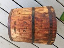 Huge Antique Wood Red Barn Lead Paint Bucket Firkin Bail Handle