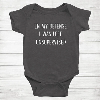 In My Defense I Was Left Unsupervised Funny Baby Bodysuit Romper Rib Clothes - Image 1 of 2