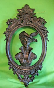 Antike Bronze verzierte ovale gerahmte Hochrelief französische viktorianische Mädchen Wandmaske - Bild 1 von 9
