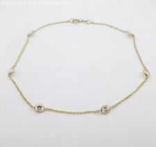 14k Yellow Gold 4.4mm Round Cubic Zirconia Station Chain Bracelet Anklet 9.5"