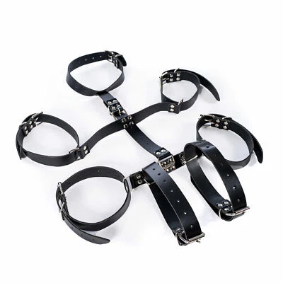 Kunstleder-Bondage-Armbinder-Handschellen-Fesseln-Fetisch-Halsband-Body-Harness - Bild 1 von 4